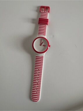 Lacoste Red and White Striped Silicone Strap Watch